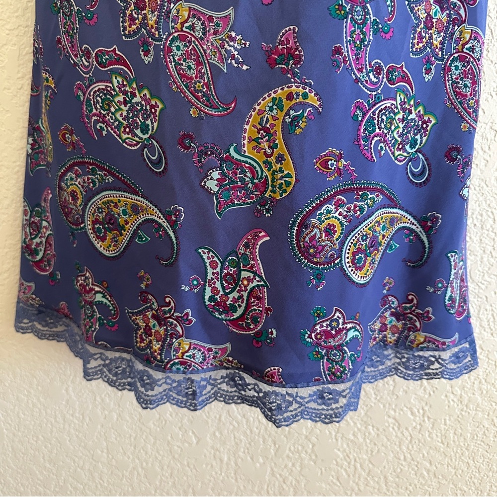 Express Blue Periwinkle Purple Paisley Print Retro Vintage Slip Lace Midi Dress - Picture 4 of 6